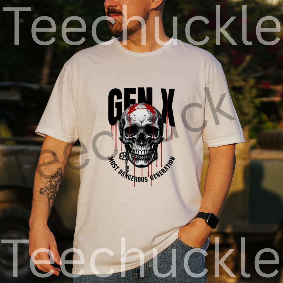 Teechuckle Unisex Gen x Most Dangerous Generation skull t-shirt