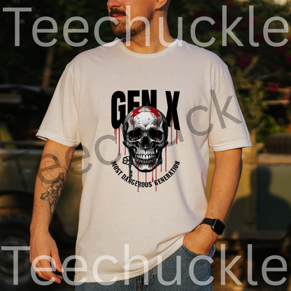 Teechuckle Unisex Gen x Most Dangerous Generation skull t-shirt