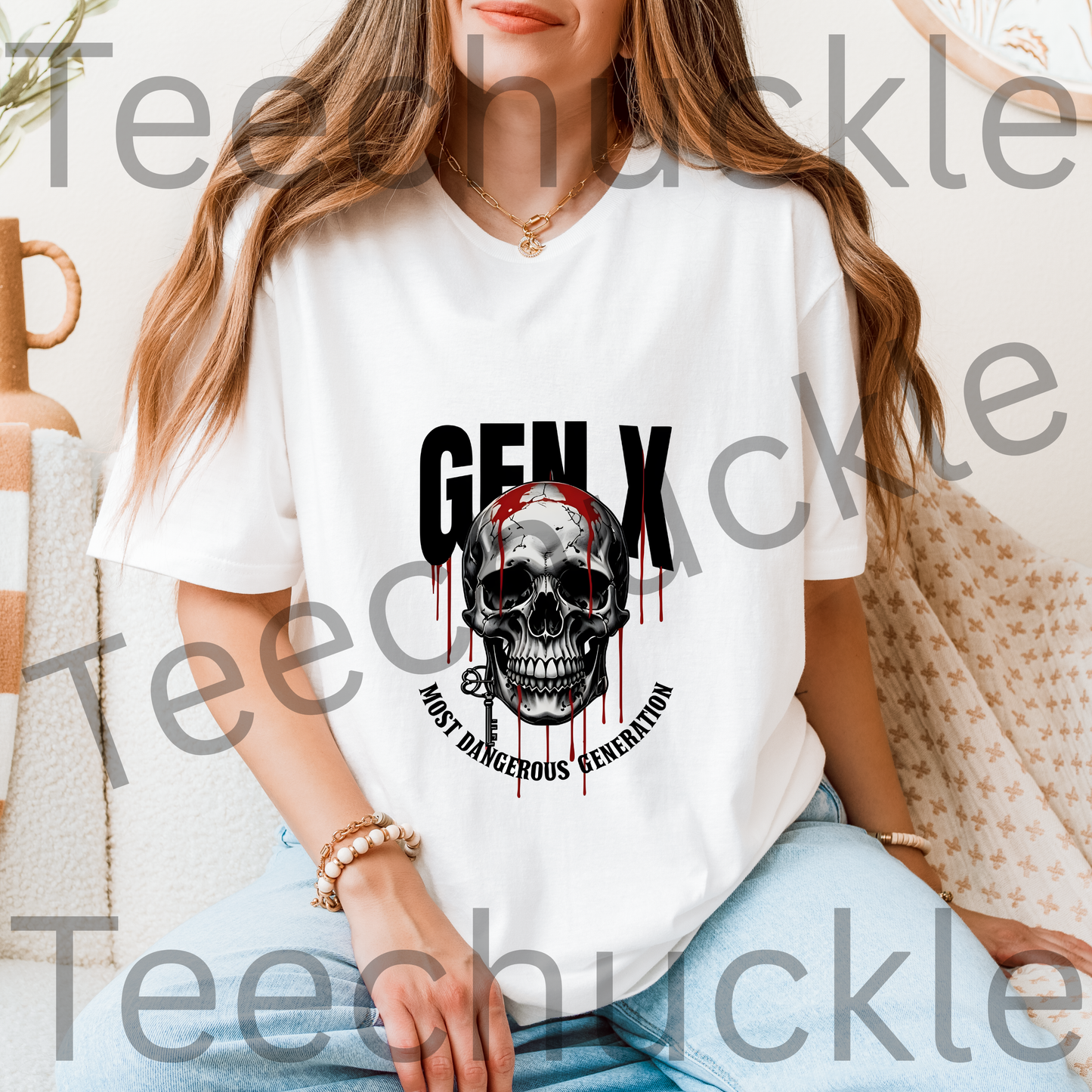 Teechuckle Unisex Gen x Most Dangerous Generation skull t-shirt