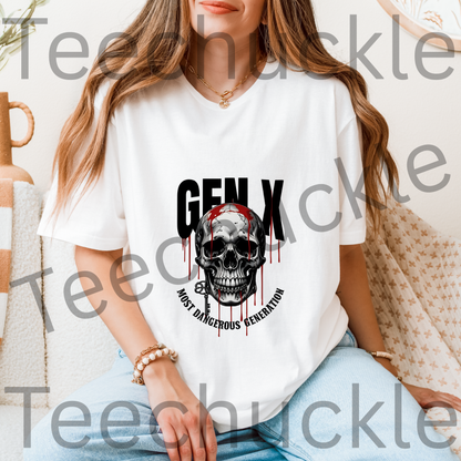 Teechuckle Unisex Gen x Most Dangerous Generation skull t-shirt