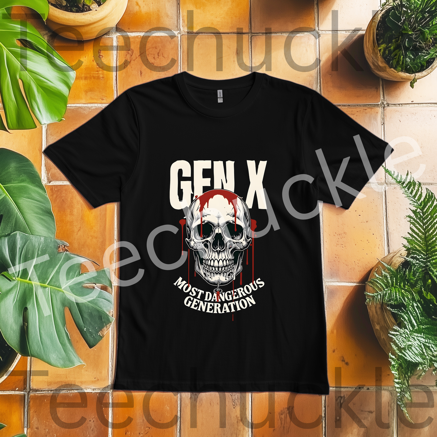Teechuckle Unisex Gen x Most Dangerous Generation skull t-shirt