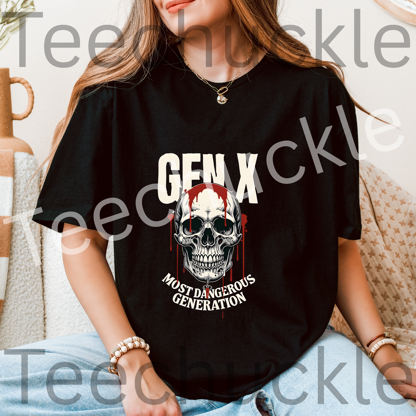 Teechuckle Unisex Gen x Most Dangerous Generation skull t-shirt