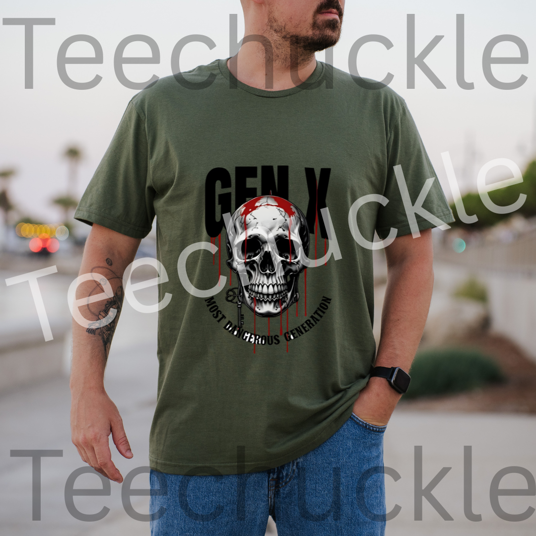Teechuckle Unisex Gen x Most Dangerous Generation skull t-shirt