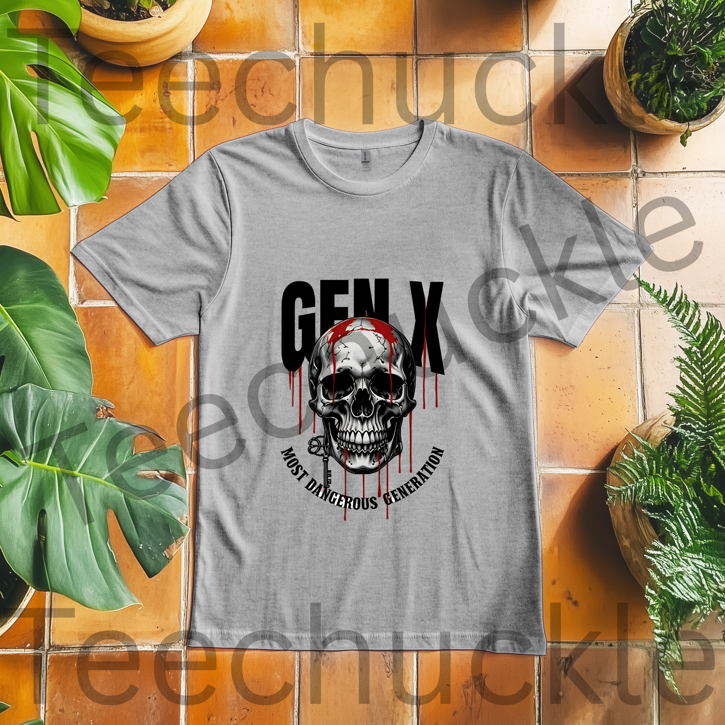 Teechuckle Unisex Gen x Most Dangerous Generation skull t-shirt