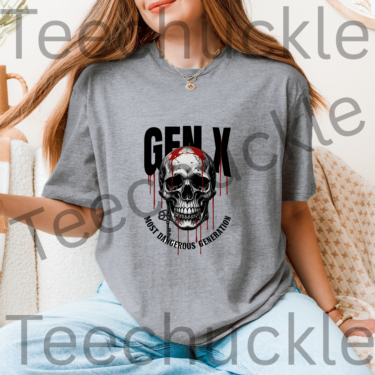 Teechuckle Unisex Gen x Most Dangerous Generation skull t-shirt