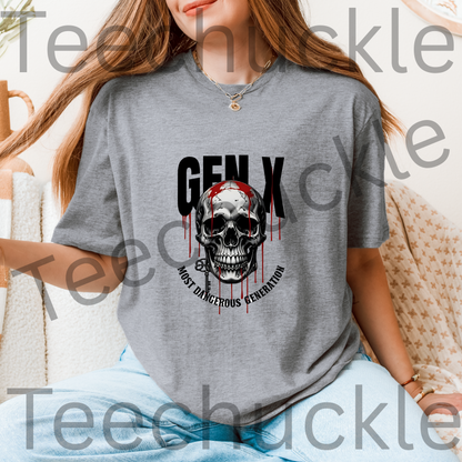 Teechuckle Unisex Gen x Most Dangerous Generation skull t-shirt
