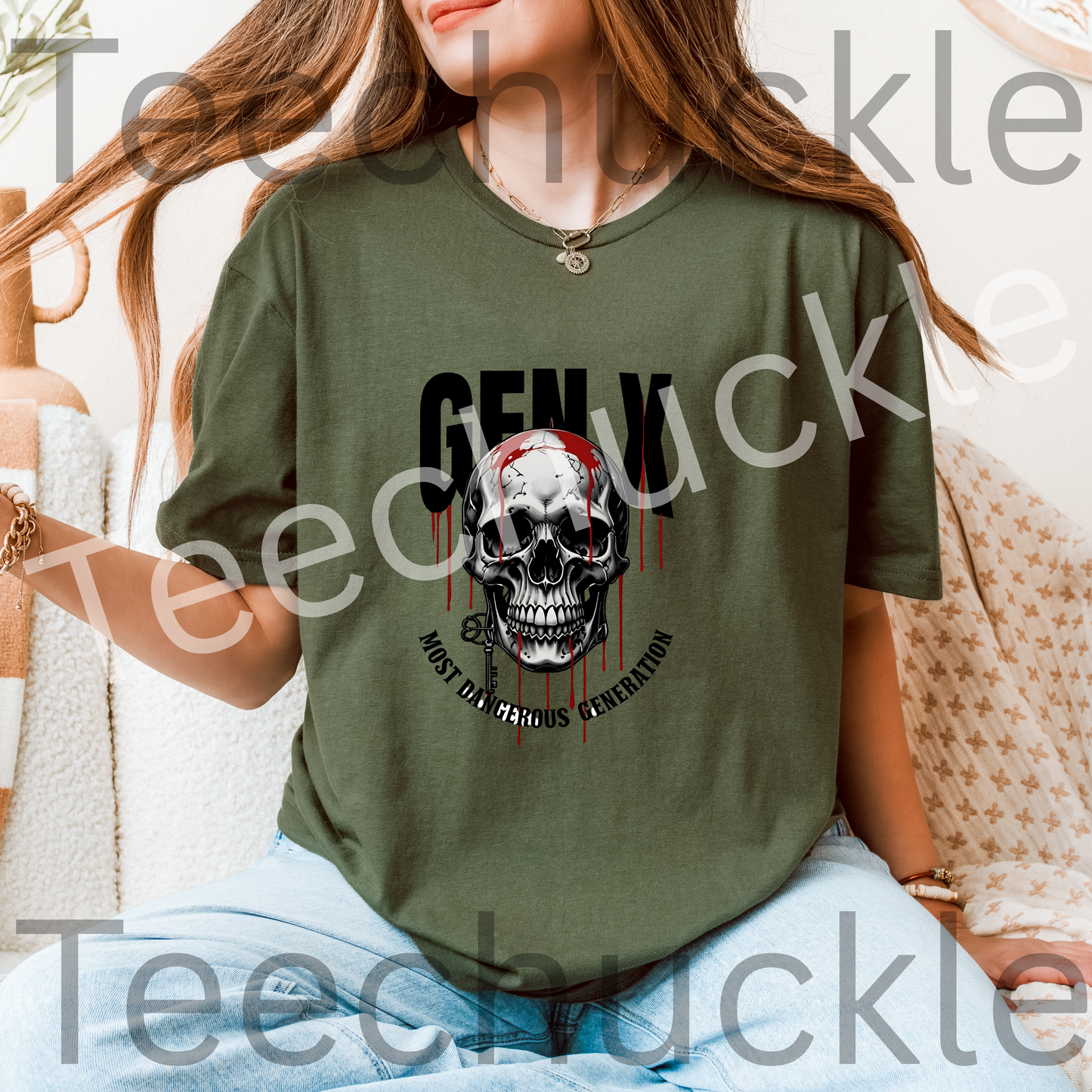 Teechuckle Unisex Gen x Most Dangerous Generation skull t-shirt