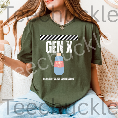 Teechuckle Unisex Gen x Using baby oil for suntan lotion T-shirt