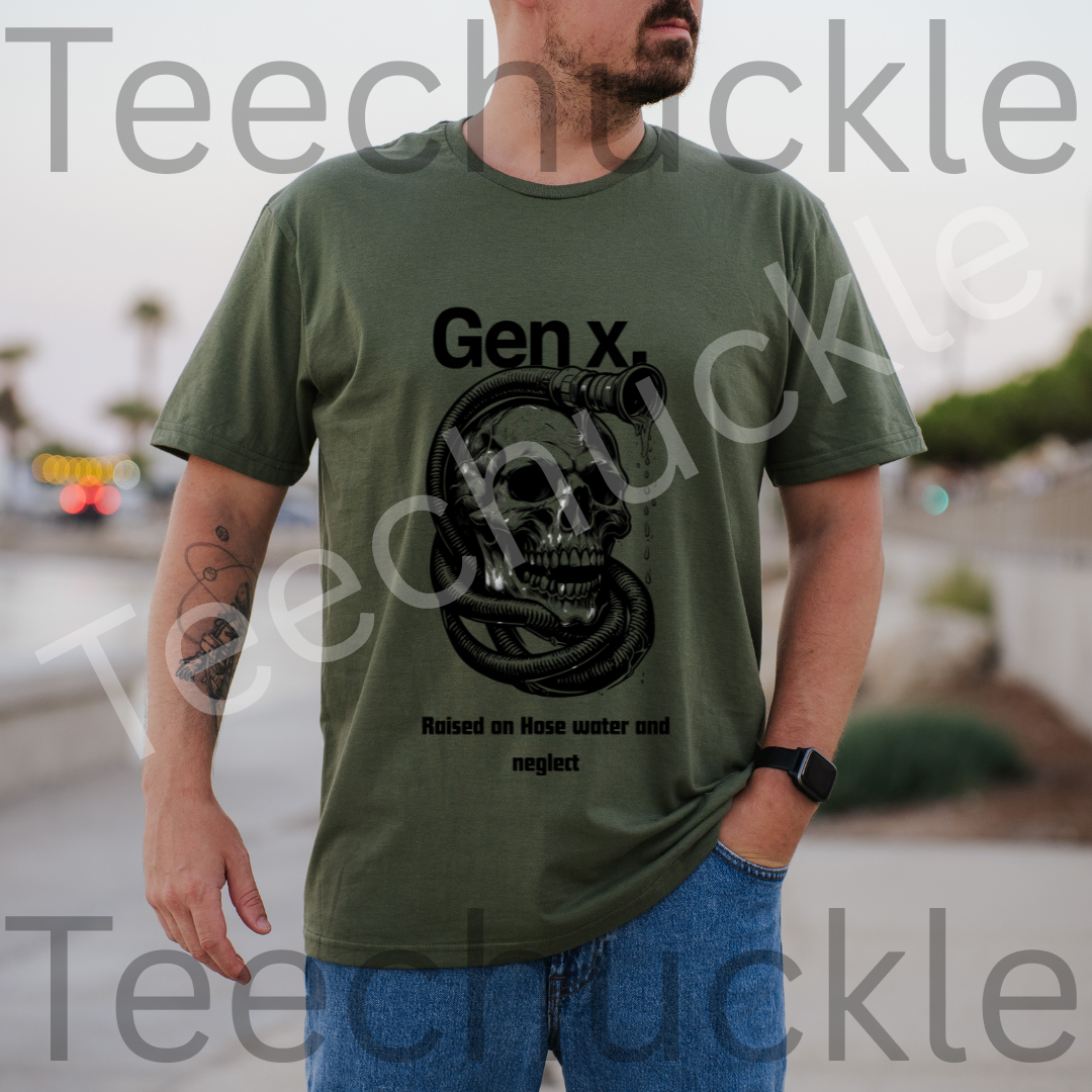 Gen x, Raised on Hose water and Neglect t-Shirt, skull Unisex Gift Shirt