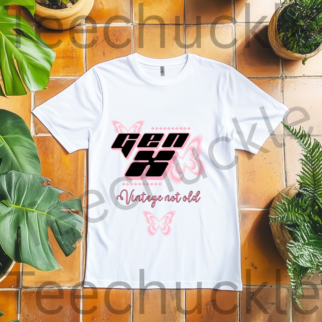 Gen x, Vintage not old T-shirt, Pink Butterflies Unisex Gift Shirt