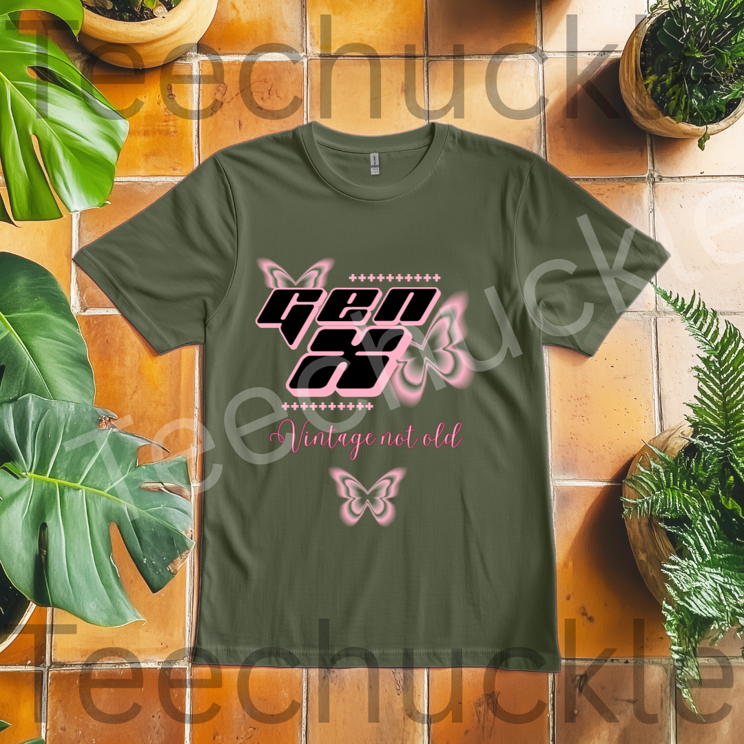 Gen x, Vintage not old T-shirt, Pink Butterflies Unisex Gift Shirt