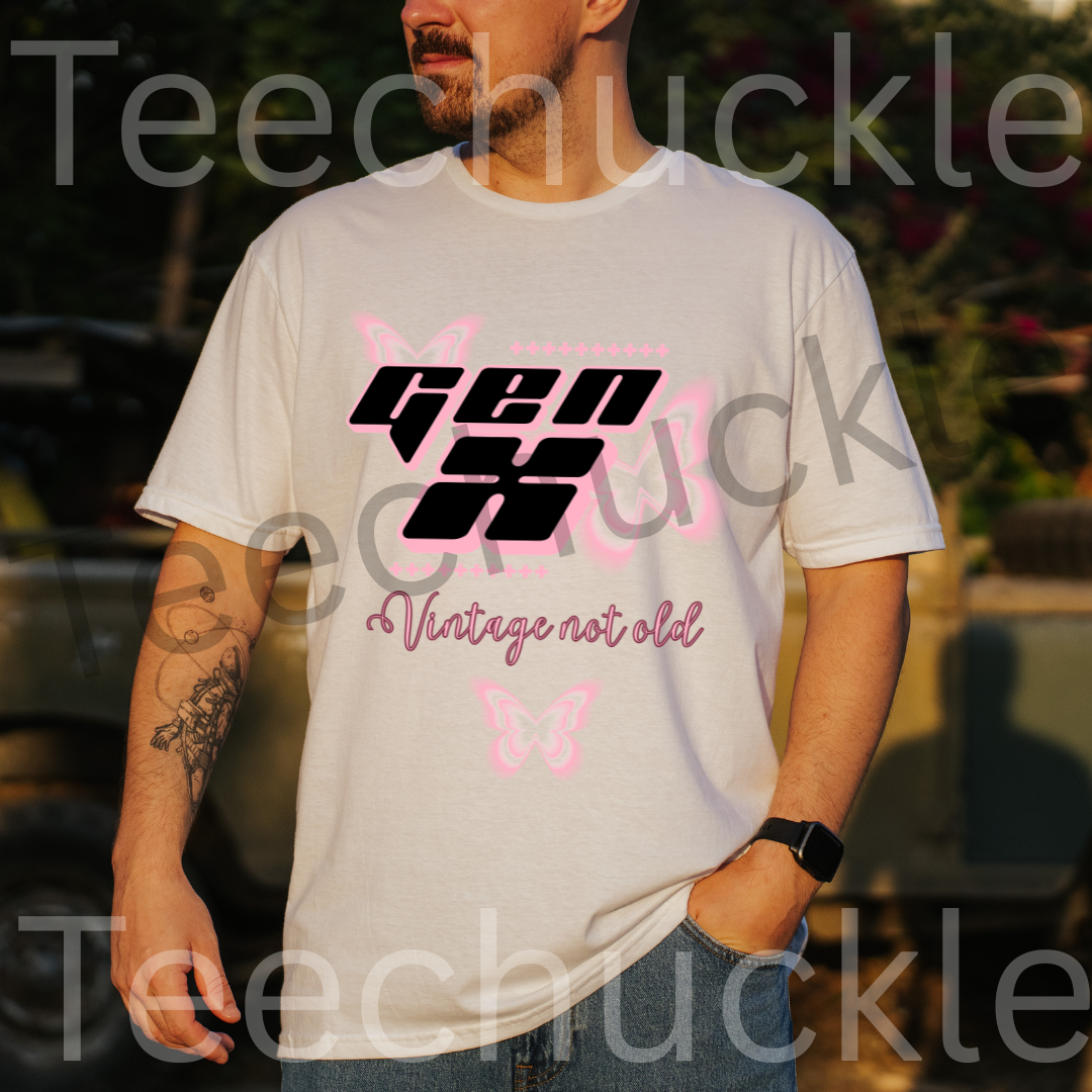 Gen x, Vintage not old T-shirt, Pink Butterflies Unisex Gift Shirt
