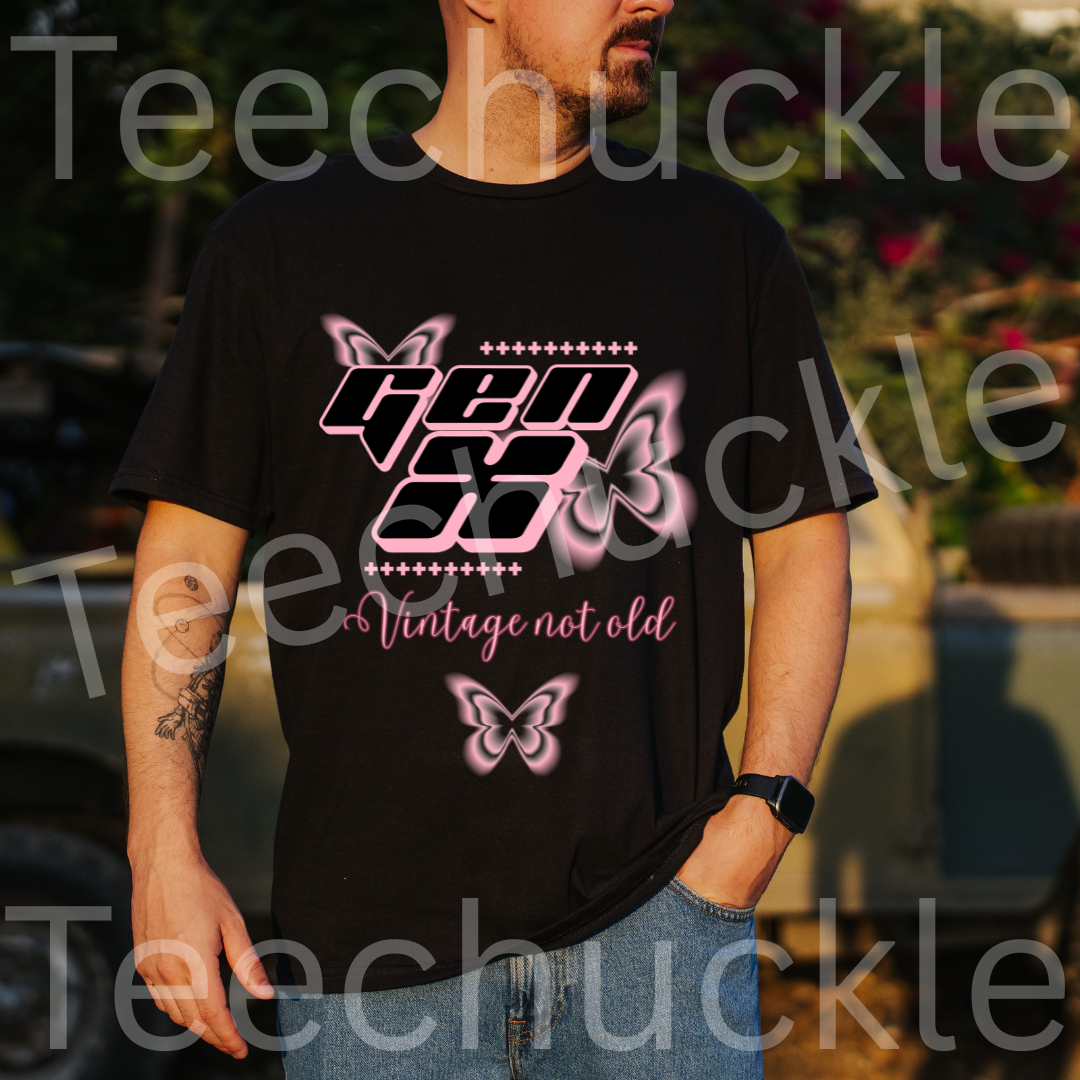Gen x, Vintage not old T-shirt, Pink Butterflies Unisex Gift Shirt