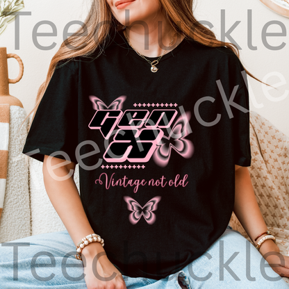 Gen x, Vintage not old T-shirt, Pink Butterflies Unisex Gift Shirt