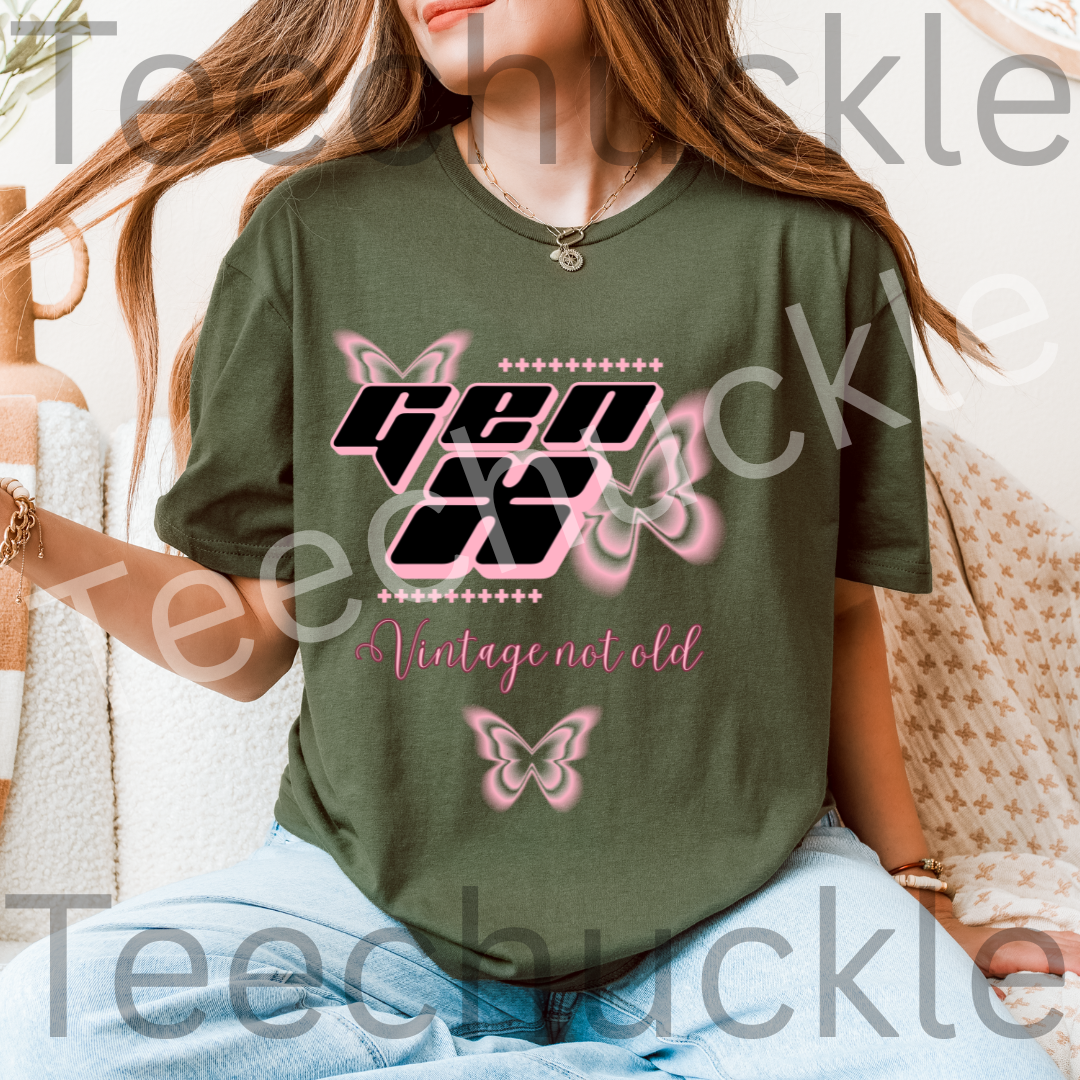 Gen x, Vintage not old T-shirt, Pink Butterflies Unisex Gift Shirt