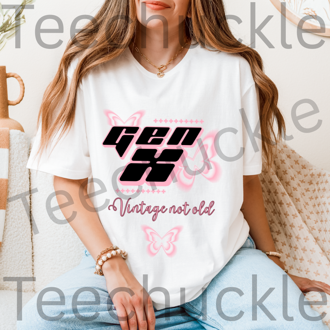 Gen x, Vintage not old T-shirt, Pink Butterflies Unisex Gift Shirt