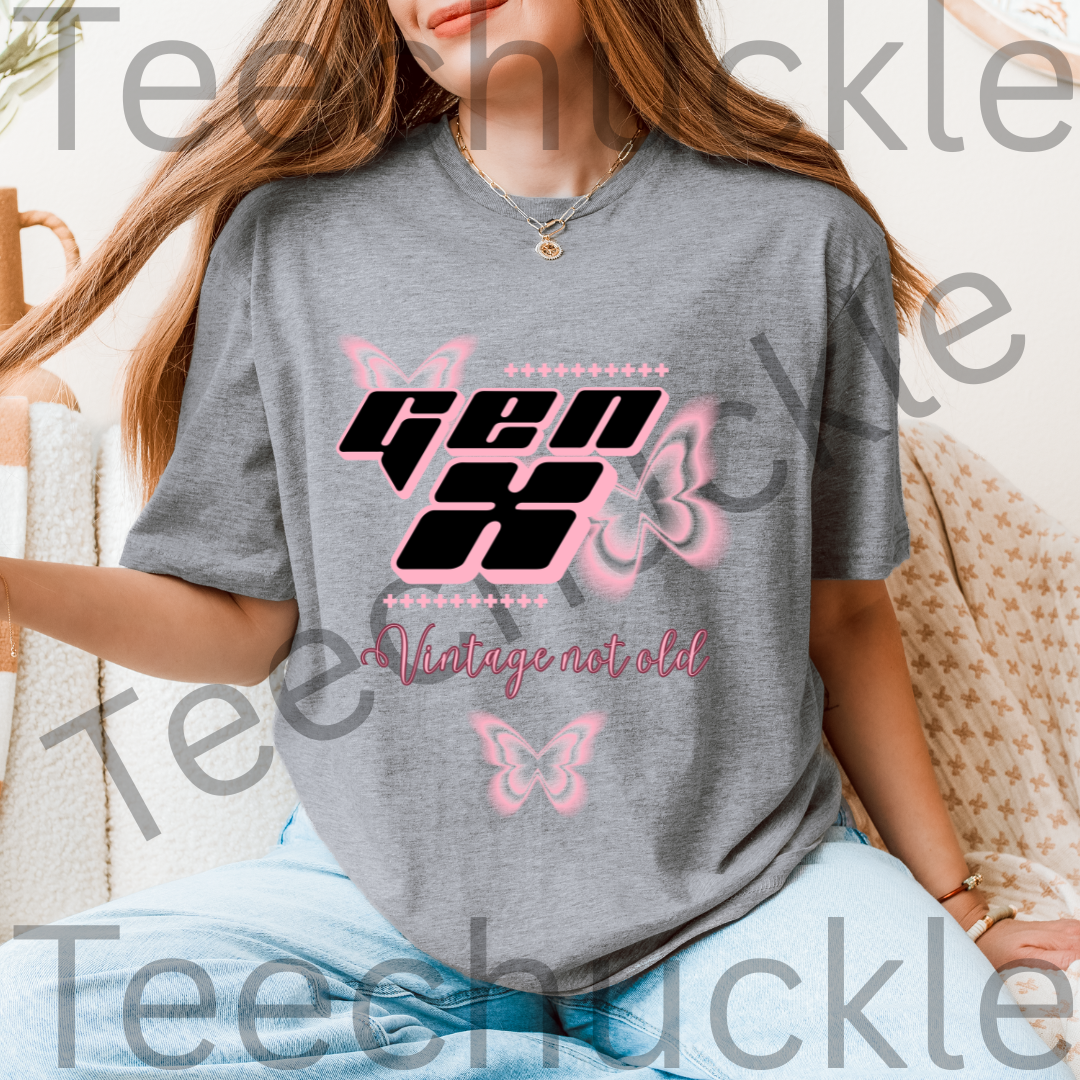 Gen x, Vintage not old T-shirt, Pink Butterflies Unisex Gift Shirt