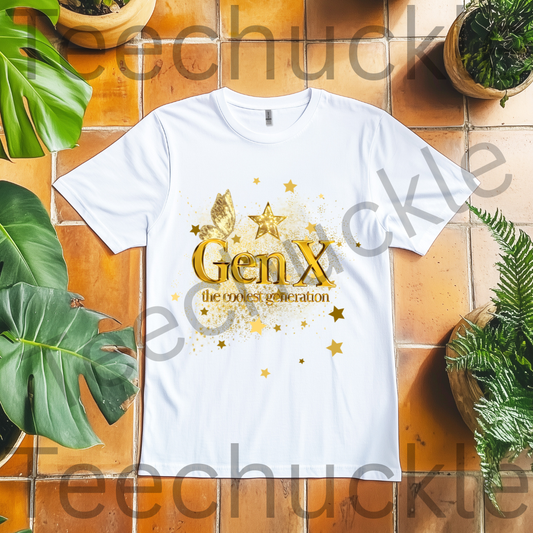 Gen x, The Coolest Generation Tee, Gold Sparkles Unisex Gift Shirt.
