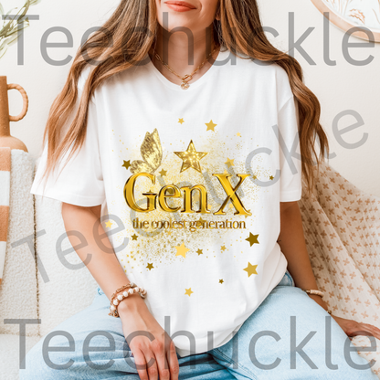 Gen x, The Coolest Generation Tee, Gold Sparkles Unisex Gift Shirt.