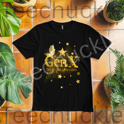 Gen x, The Coolest Generation Tee, Gold Sparkles Unisex Gift Shirt.
