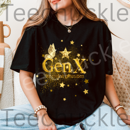Gen x, The Coolest Generation Tee, Gold Sparkles Unisex Gift Shirt.