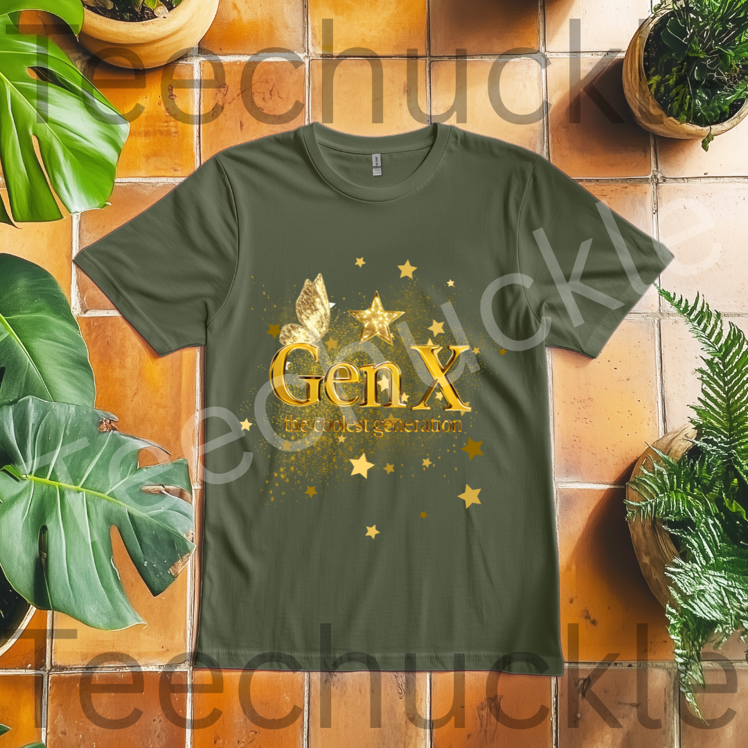 Gen x, The Coolest Generation Tee, Gold Sparkles Unisex Gift Shirt.