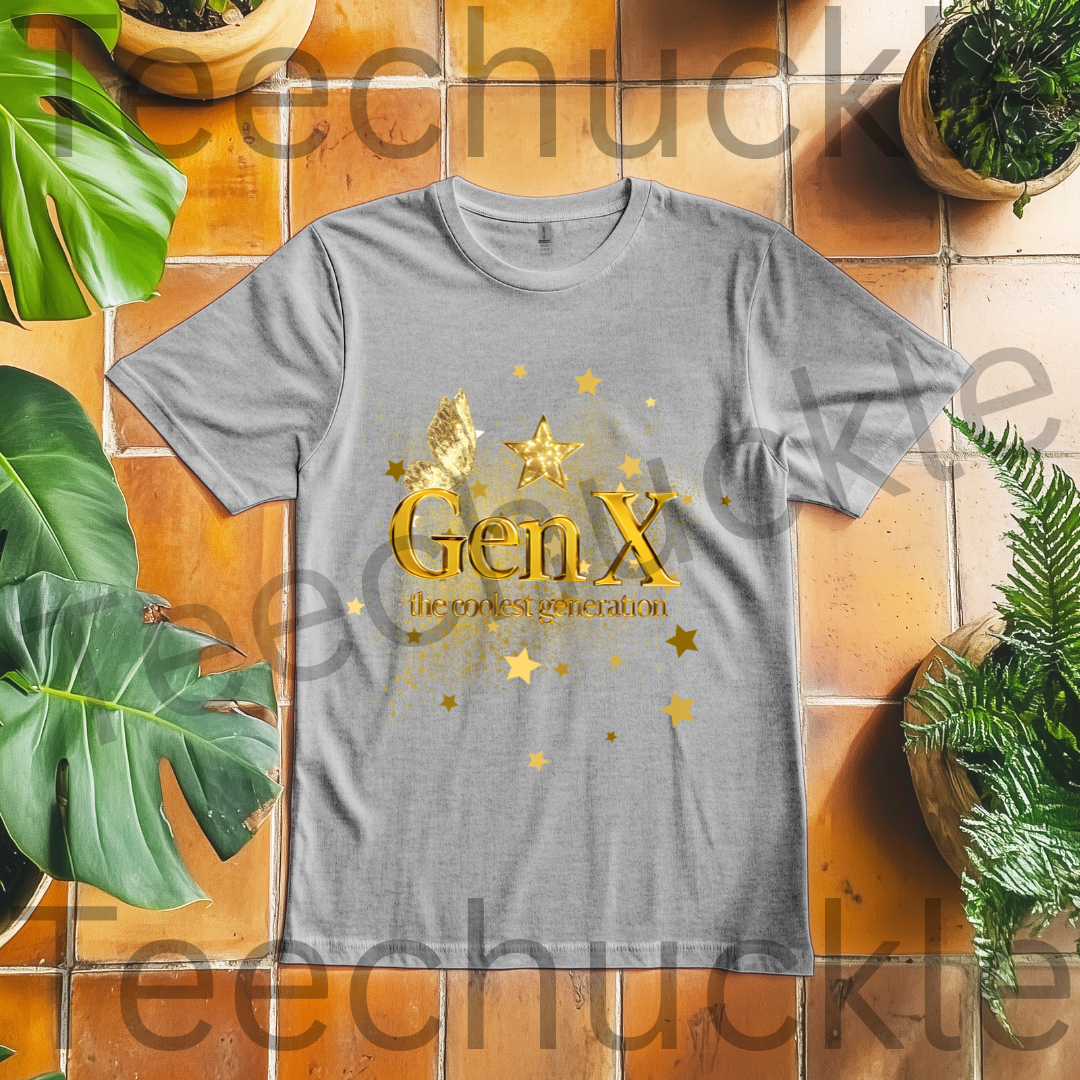 Gen x, The Coolest Generation Tee, Gold Sparkles Unisex Gift Shirt.