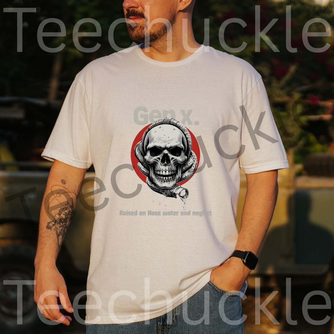 Gen x Nostalgia, Raised on Hose Water and Neglect Skull Tee, Unisex Gift Shirt