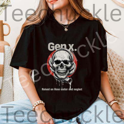 Gen x Nostalgia, Raised on Hose Water and Neglect Skull Tee, Unisex Gift Shirt
