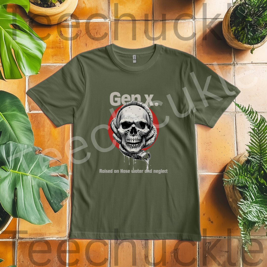 Gen x Nostalgia, Raised on Hose Water and Neglect Skull Tee, Unisex Gift Shirt