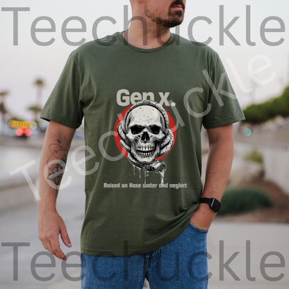 Gen x Nostalgia, Raised on Hose Water and Neglect Skull Tee, Unisex Gift Shirt