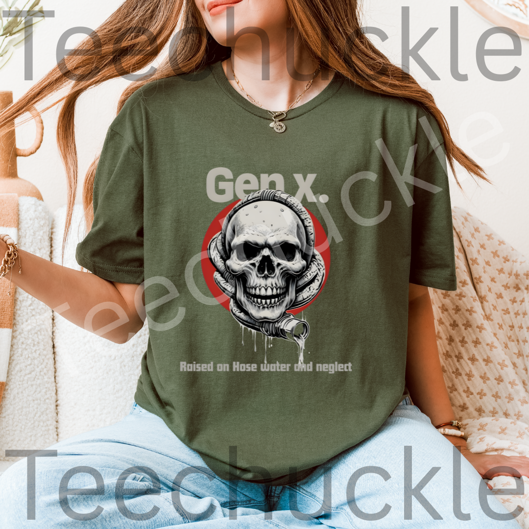 Gen x Nostalgia, Raised on Hose Water and Neglect Skull Tee, Unisex Gift Shirt