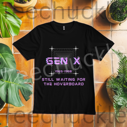 Gen x, Still Waiting For The Hoverboard Tee. 80s Nostalgia Unisex Shirt.