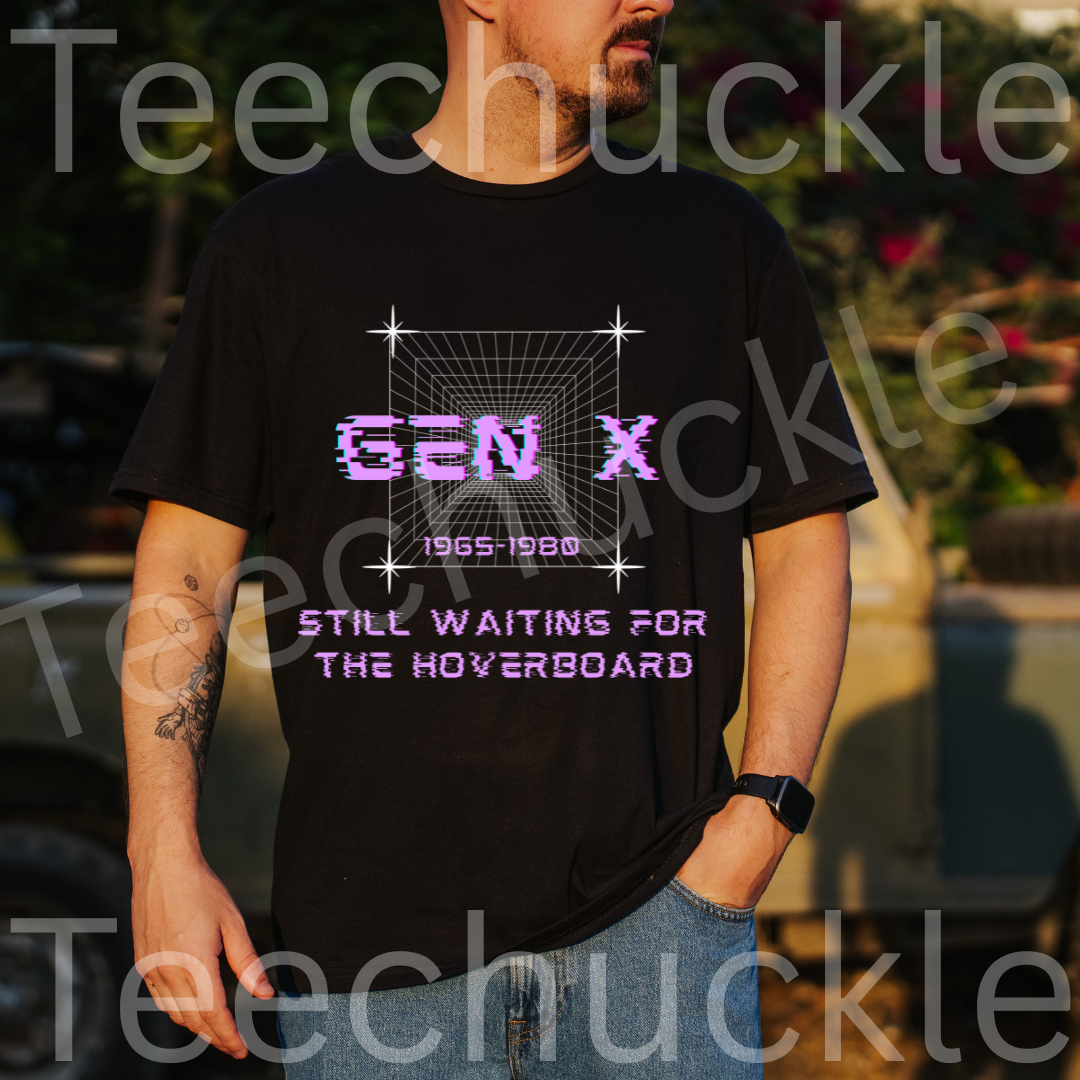 Gen x, Still Waiting For The Hoverboard Tee. 80s Nostalgia Unisex Shirt.