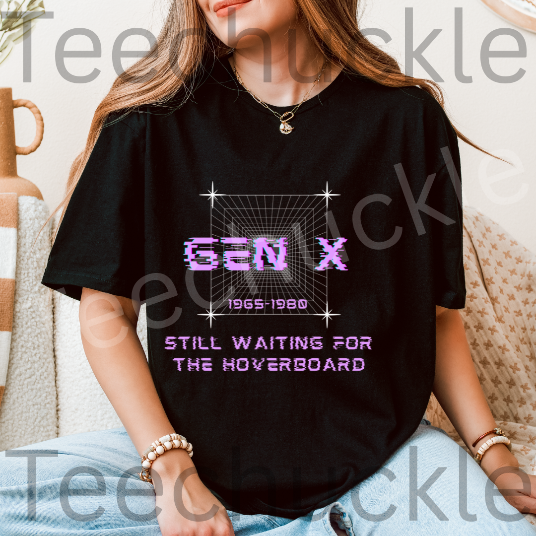 Gen x, Still Waiting For The Hoverboard Tee. 80s Nostalgia Unisex Shirt.