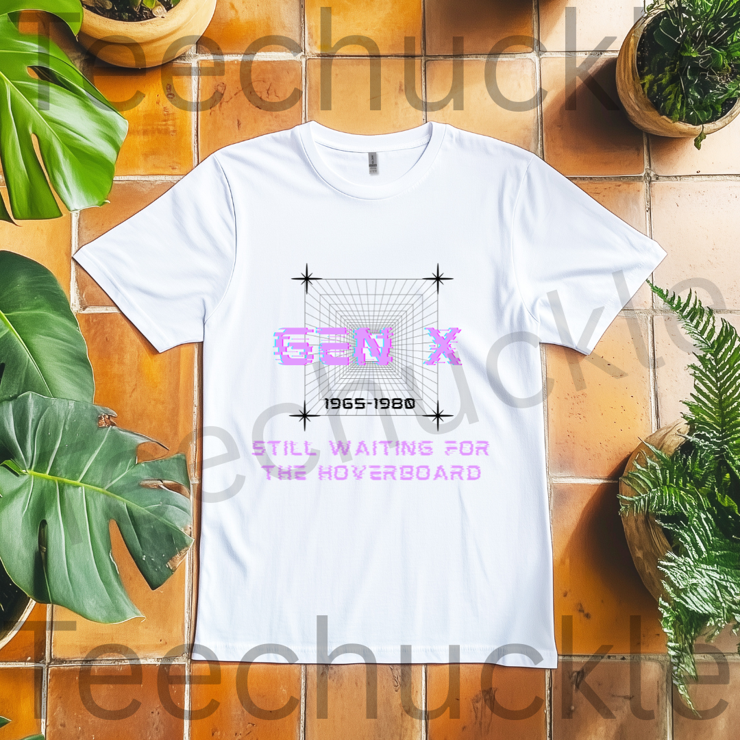 Gen x, Still Waiting For The Hoverboard Tee. 80s Nostalgia Unisex Shirt.