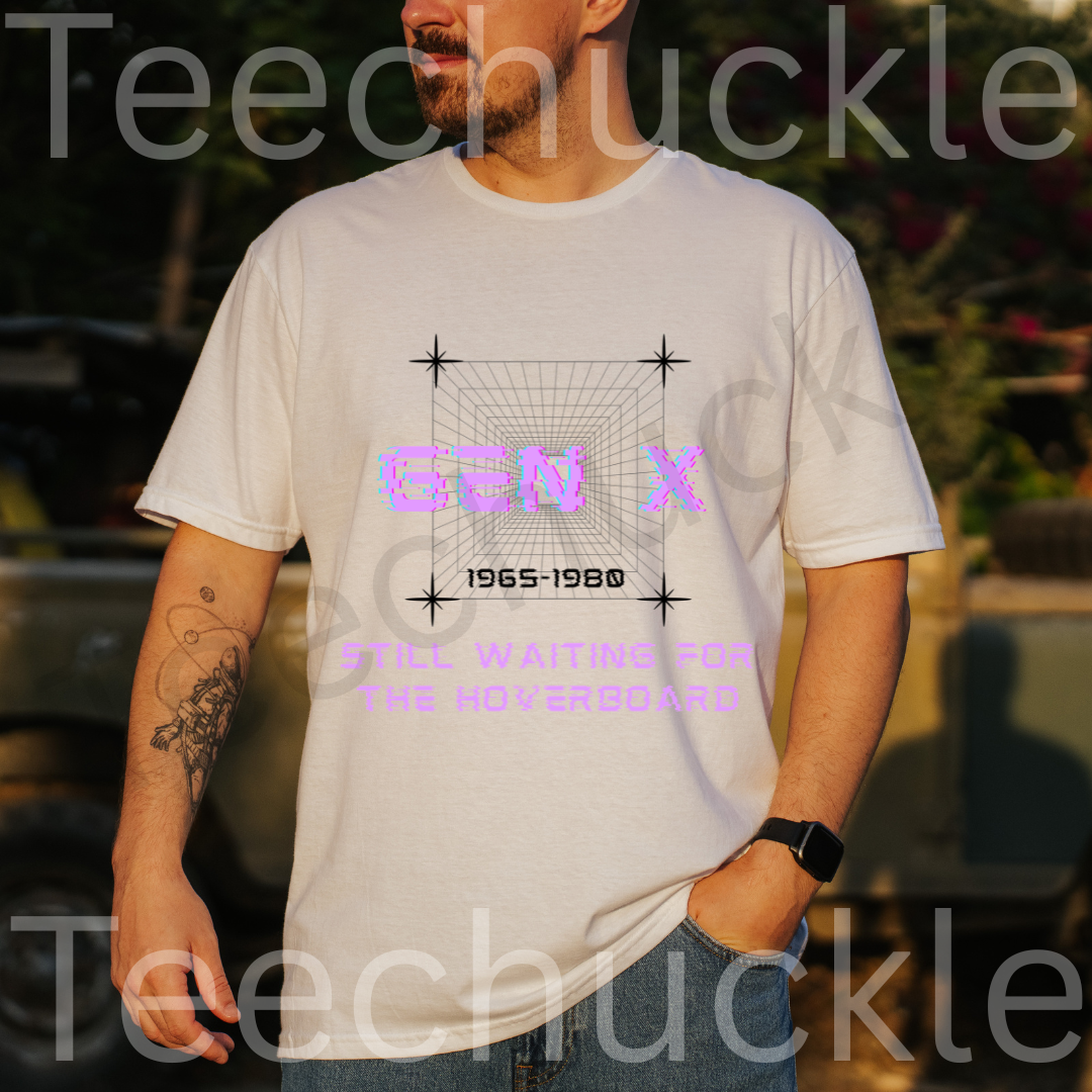 Gen x, Still Waiting For The Hoverboard Tee. 80s Nostalgia Unisex Shirt.