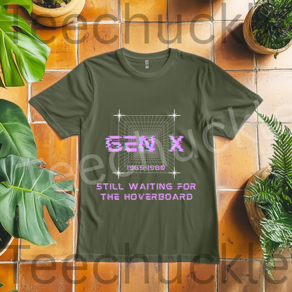 Gen x, Still Waiting For The Hoverboard Tee. 80s Nostalgia Unisex Shirt.
