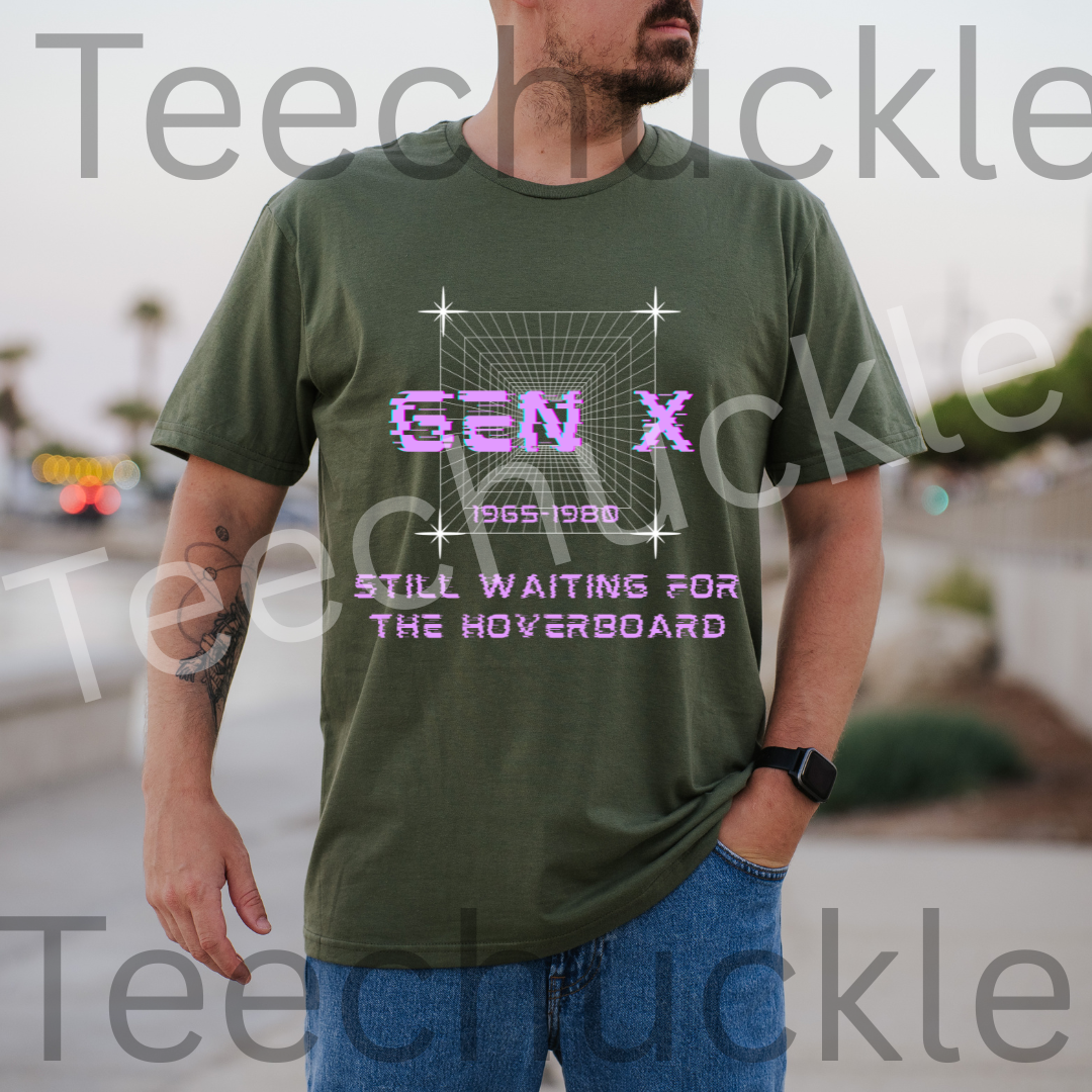 Gen x, Still Waiting For The Hoverboard Tee. 80s Nostalgia Unisex Shirt.