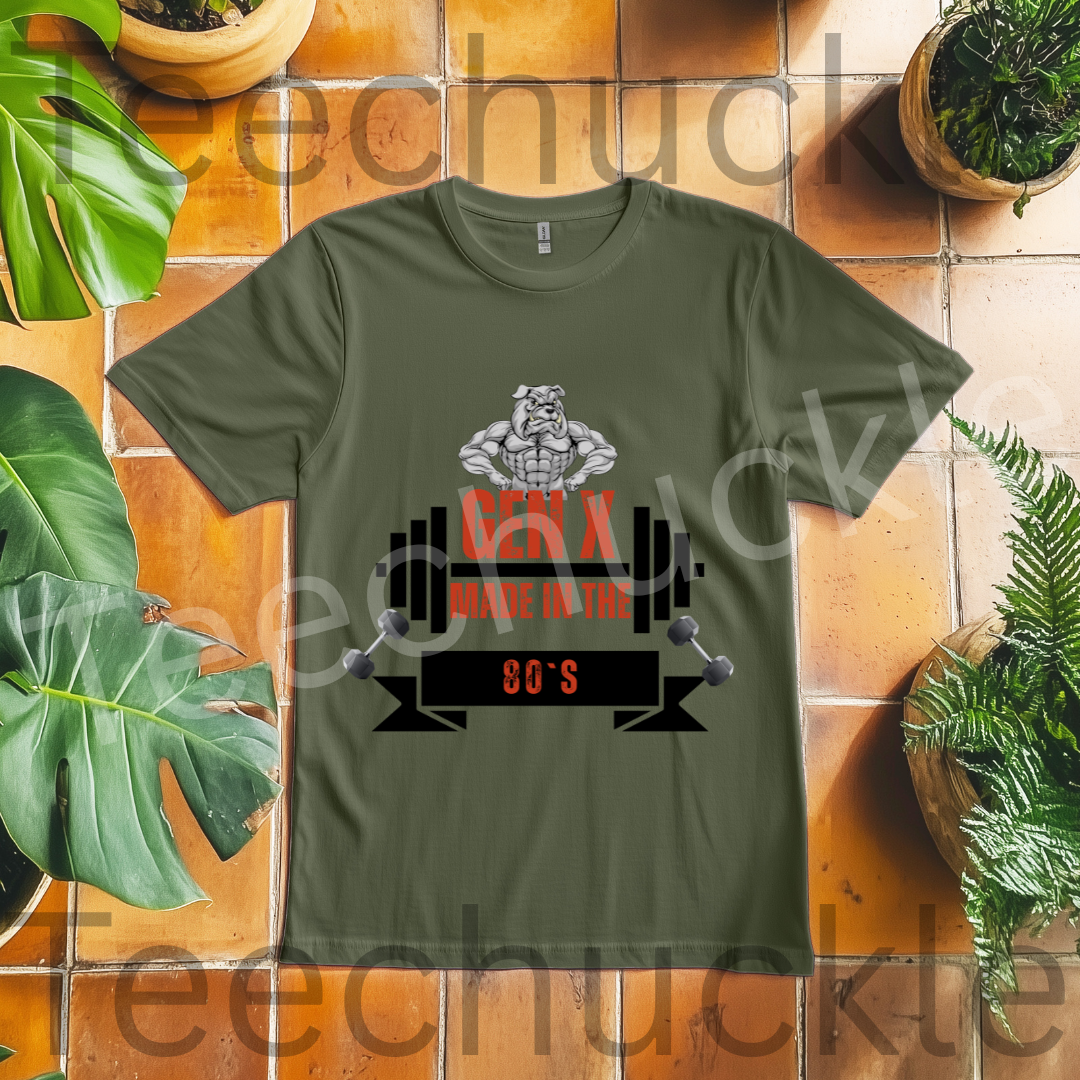 Gen X Made In The 80s Bulldog Tee. Gen X Attitude Gift Shirt.
