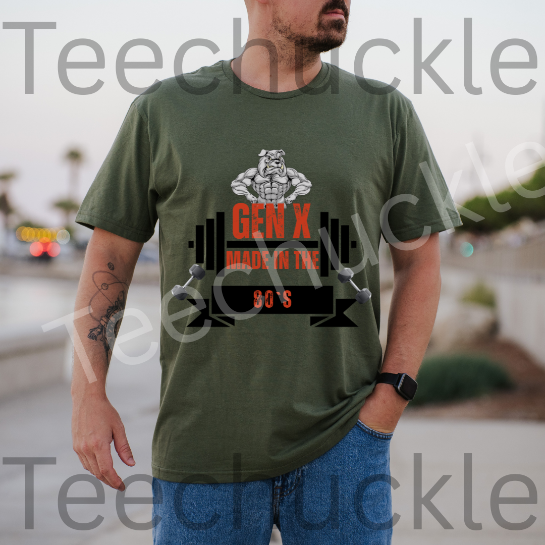 Gen X Made In The 80s Bulldog Tee. Gen X Attitude Gift Shirt.