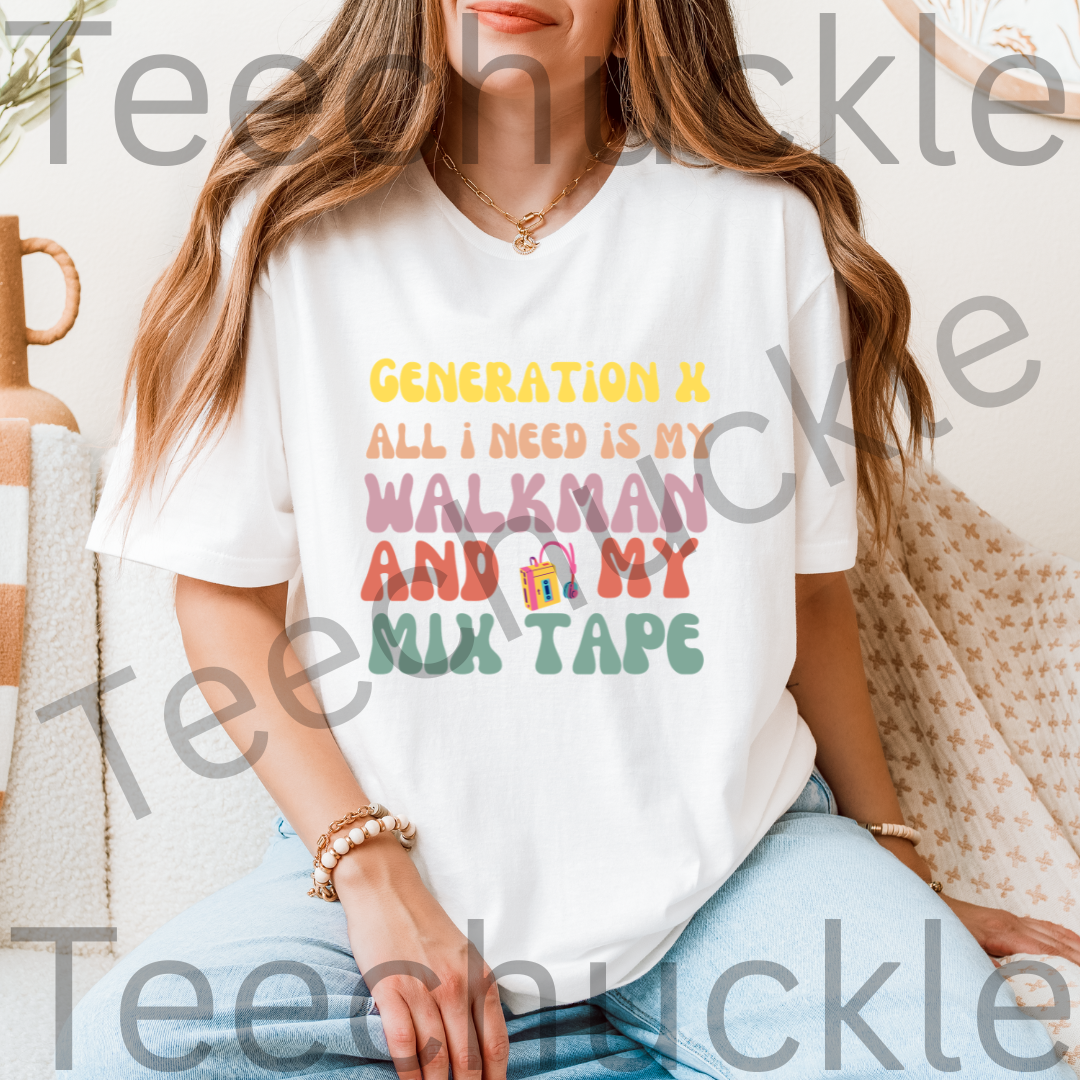 80s 90s Nostalgia. Gen X All I Need Is My Mixed Tape. Rainbow Unisex Gift Shirt.
