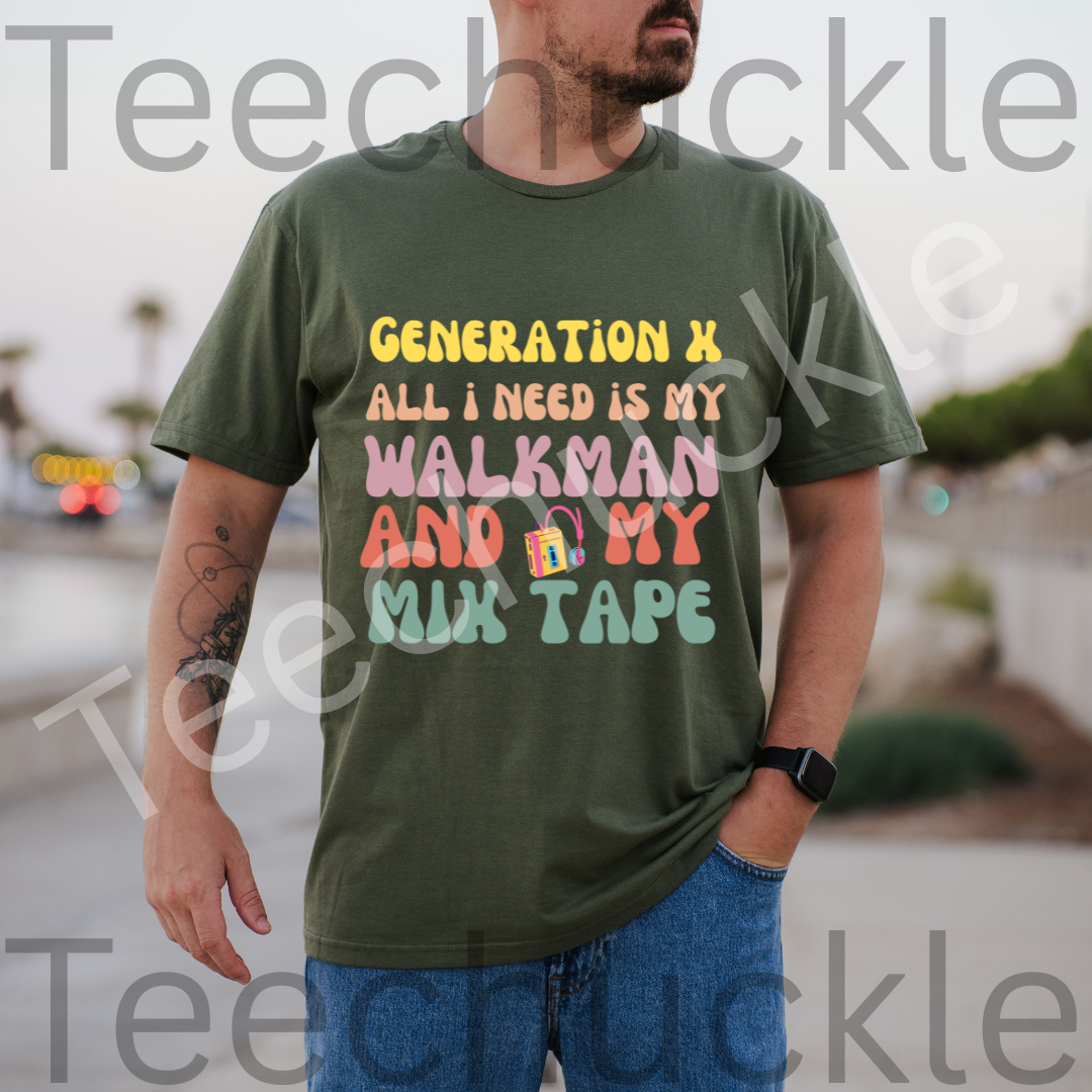 80s 90s Nostalgia. Gen X All I Need Is My Mixed Tape. Rainbow Unisex Gift Shirt.