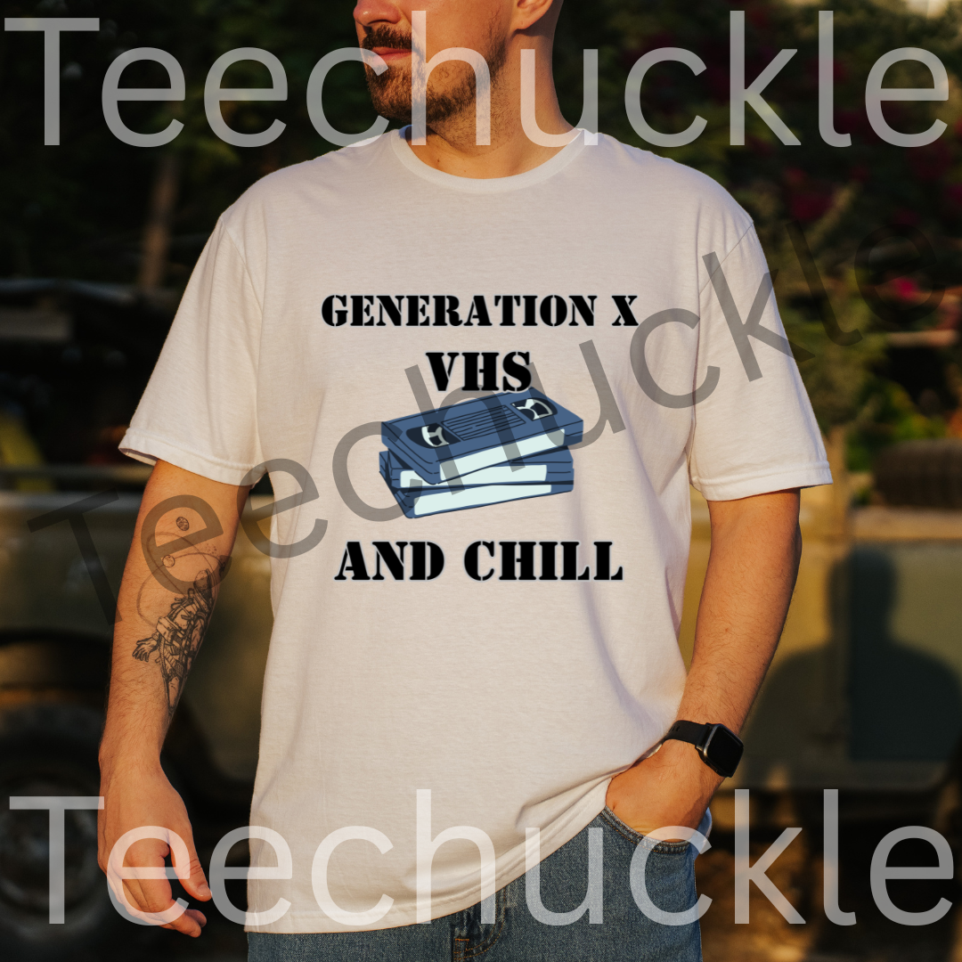 Gen X Humour T-shirt. VHS and Chill Tee. Retro Nostalgic Gen X Unisex Shirt