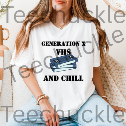 Gen X Humour T-shirt. VHS and Chill Tee. Retro Nostalgic Gen X Unisex Shirt