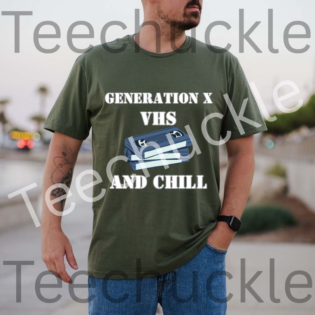 Gen X Humour T-shirt. VHS and Chill Tee. Retro Nostalgic Gen X Unisex Shirt