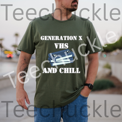 Gen X Humour T-shirt. VHS and Chill Tee. Retro Nostalgic Gen X Unisex Shirt