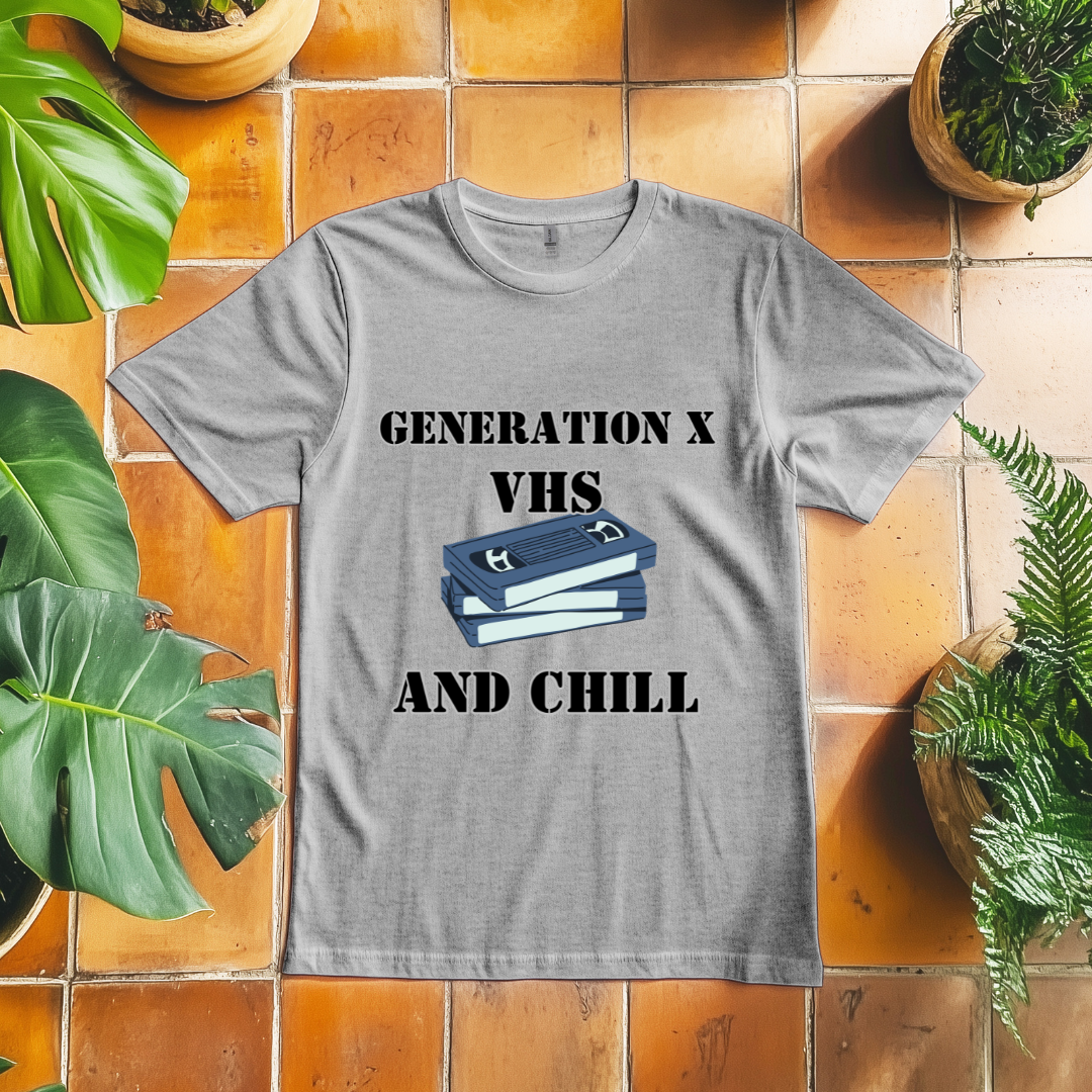Gen X Humour T-shirt. VHS and Chill Tee. Retro Nostalgic Gen X Unisex Shirt