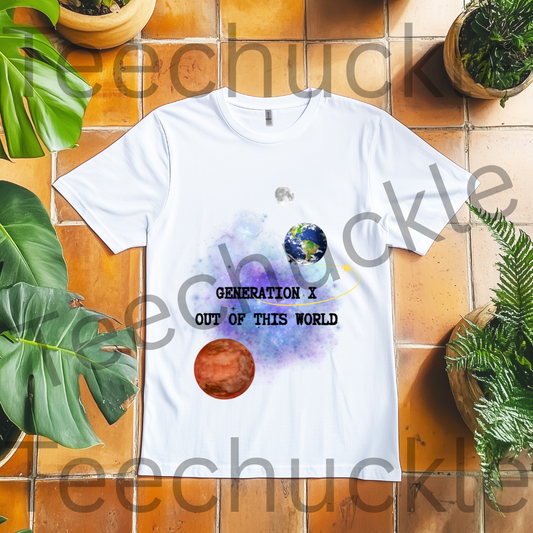Gen X Out Of This World T-shirt: Cosmic Space Design, Gen X Nostalgia Tee. Unisex Gift Shirt.