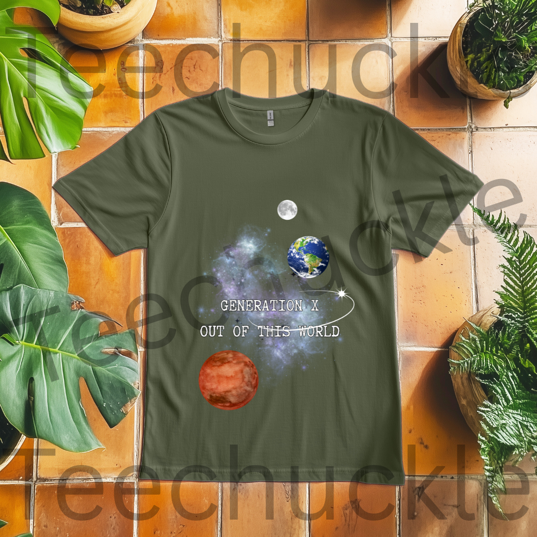 Gen X Out Of This World T-shirt: Cosmic Space Design, Gen X Nostalgia Tee. Unisex Gift Shirt.